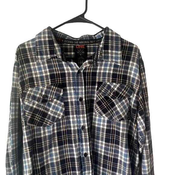 Line Men's Size Large Blue Plaid Long Sleeve Heavy Flannel Button Up Shirt - Picture 2 of 9